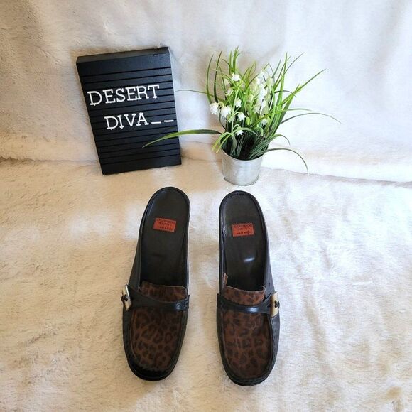 Goffredo Fantini Womens Shoes Leopard Print 36 Mules Genuine Italian Leather - Picture 3 of 9